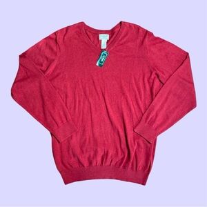 L. L. Bean mens cotton cashmere blend soft v neck long sleeved red sweater
